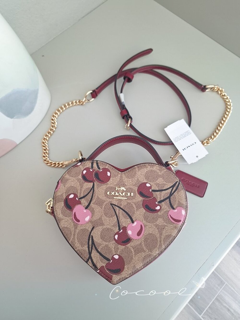 ♥️ NWT Coach Heart Crossbody Bag In Signature Canvas With Cherry Print CY706